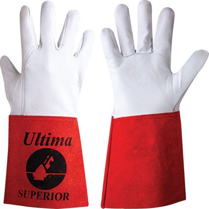 ST/100 Ultima, Welding Gloves, Red/White, Leather, Size 10