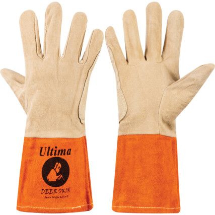 DST/555 Ultima, Welding Gloves, Orange/Yellow, Leather, Size 10