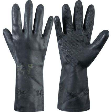 G17K, Chemical Resistant Gloves, Black, Latex, Cotton Flocked Liner, Size 9.5