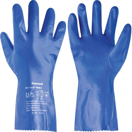 NK803 Nitri-Knit, Chemical Resistant Gloves, Blue, Nitrile, Interlock Cotton Liner, Size 7