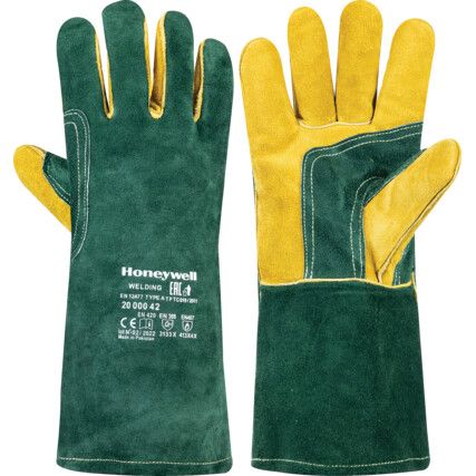 2000042, Welding Gloves, Green/Yellow, Kevlar/Leather, 340mm, Size 9