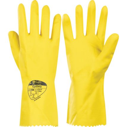 026 Optima, Chemical Resistant Gloves, Yellow, Rubber, Cotton Flocked Liner, Size 8-8.5