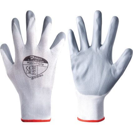 103-MAT Matrix F Grip Mechanical Hazard Gloves, Grey/White, Nitrile Coating, EN388: 2016, 4, 1, 2, 1, X, Size 9