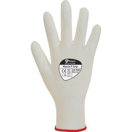 201-MAT Matrix Mechanical Hazard Gloves, White, Nylon Liner, Polyurethane Coating, EN388: 2016, 3, 1, 3, 1, X, Size 7