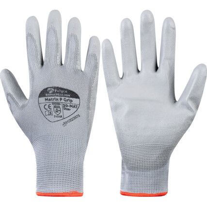 303-MAT Matrix Mechanical Hazard Gloves, Grey, Nylon Liner, Polyurethane Coating, EN388: 2016, 3, 1, 3, 1, X, Size 9