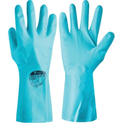 926 Nitritech III, Chemical Resistant Gloves, Green, Nitrile, Cotton Flocked Liner, Size 9