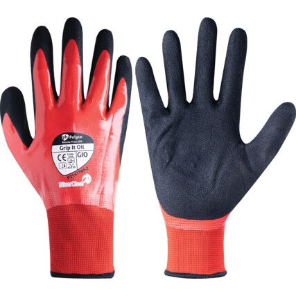GIO Grip It® Mechanical Hazard Gloves, Black/Orange, Nylon Liner, Nitrile Coating, EN388: 2016, 4, 1, 2, 2, X, Size 8