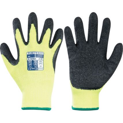 A140, Cold Resistant Gloves, Black/Yellow, Acrylic Liner, Latex Coating, Size L