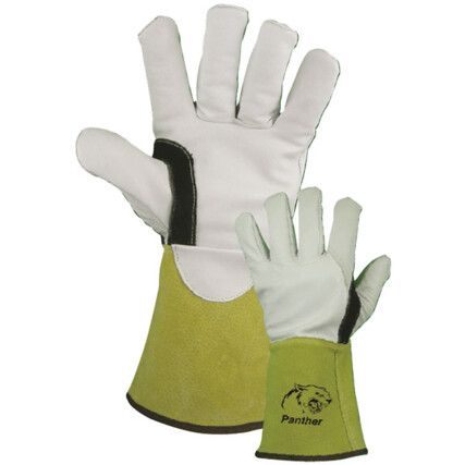 P3838 Panther, Welding Gloves, White/Yellow, Goatskin, Size 10