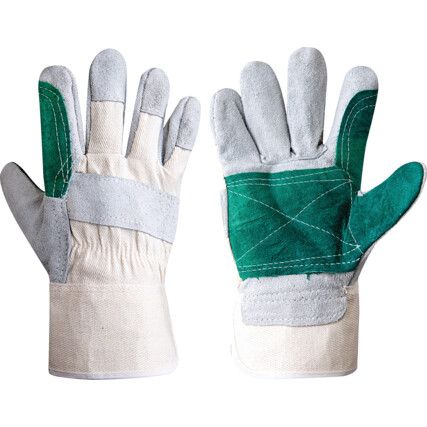 Rigger Gloves, Blue/Grey/Natural, Leather Coating, Cotton Liner, Size 10