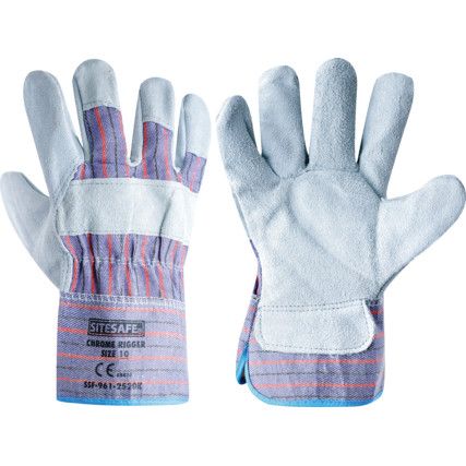 Rigger Gloves, Blue/White, Leather Coating, Cotton Liner, Size 10