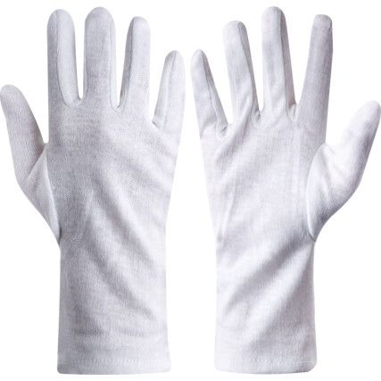 General Handling Gloves, White, Uncoated Coating, Interlock Cotton Liner, Size 10