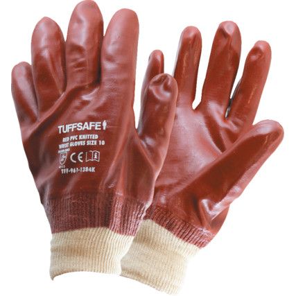 Chemical Resistant Gloves, Red, PVC, Cotton Liner, Size 10