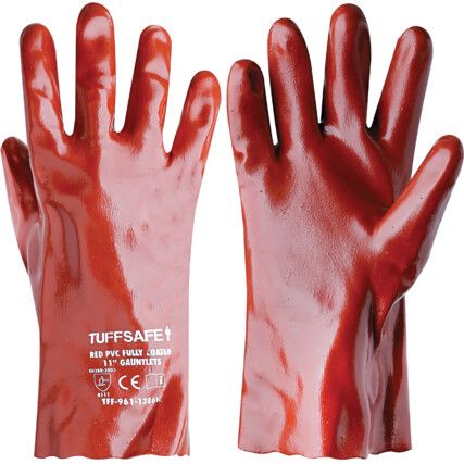 Chemical Resistant Gauntlet, Red, PVC, Jersey Liner, Size 14