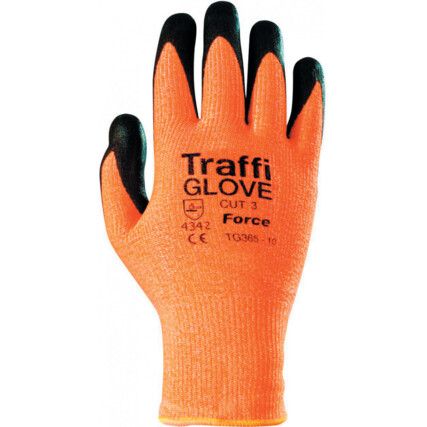 Force, Cut Resistant Gloves, Black/Orange, Nitrile Foam Palm, Knitted Liner, EN388: 2016, 4, X, 4, 3, B, Size 10