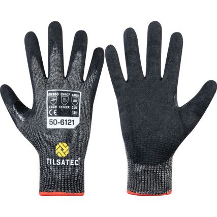 Cut Resistant Gloves, Foam Nitrile Palm Coated, Black, Cut F, Size 9
