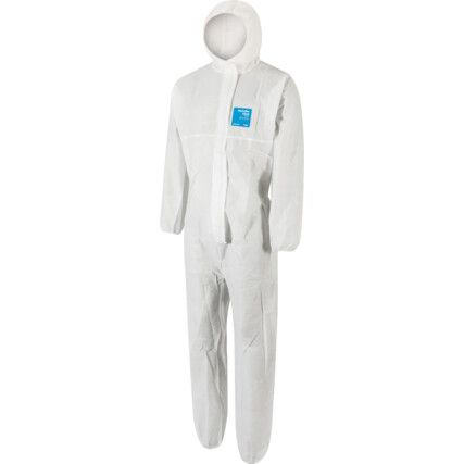 1500-WH Microgard Chemical Protective Coveralls, Disposable, Type 5/6, White, SMS Nonwoven Fabric, Zipper Closure, L