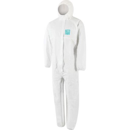 2000-WH Microgard Chemical Protective Coveralls, Disposable, Type 5/6, White, Microporous polyethylene film, Zipper Closure, L