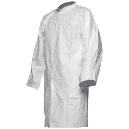 PL30S, Chemical Protective Lab Coat, Disposable, Unisex, White, HDPE, L