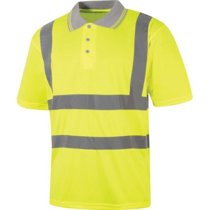 Hi-Vis Polo Shirt, Yellow, Large, Short Sleeve, EN20471
