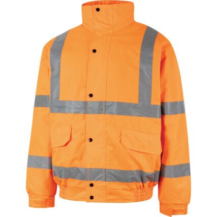 Hi-Vis Bomber Jacket, Large, Orange, Polyester, EN20471