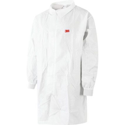 4440, Chemical Protective Lab Coat, Disposable, Unisex, White, Polypropylene, L