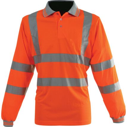 Rail Industry Polo Shirt, Orange, Polyester, Long Sleeve, L