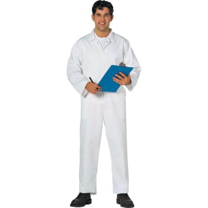 Coveralls, White, Cotton/Polyester, Chest 52-54", 2XL