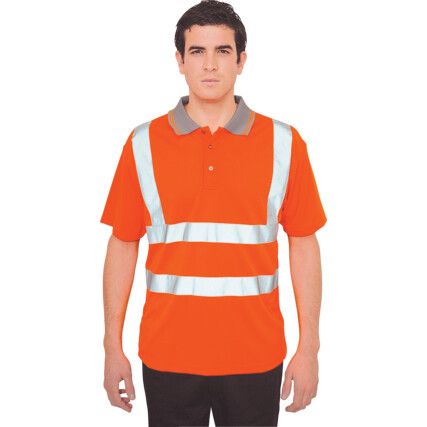 Polo Shirt, Orange, Polyester, Short Sleeve, M