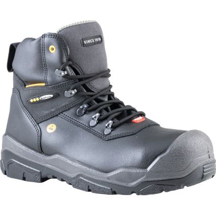 Jupiter, Mens Safety Boots Size 10, Black, Leather, Water Resistant, Aluminium Toe Cap, ESD, Wide Fit