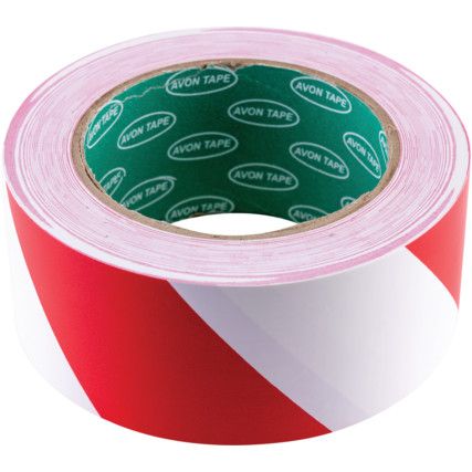 Adhesive Hazard Tape, PVC, Red/White, 50mm x 33m
