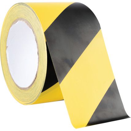 Adhesive Hazard Tape, PVC, Yellow/Black, 75mm x 33m