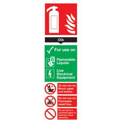 Carbon Dioxide Fire Extinguisher Rigid PVC Sign 100mm x 300mm