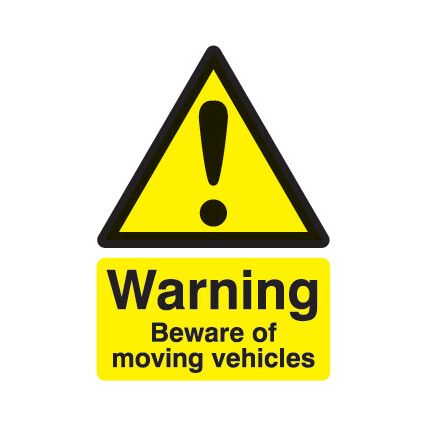 Beware of Moving Vehicles Rigid PVC Warning Sign 210mm x 297mm