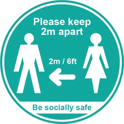 Social Distancing Washroom Sticker, Turquoise, 190mm Dia. Pack of 25