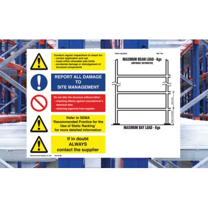 BLS6 Weight Load Notices Racking and Shelving Rigid PVC Wall Guide - 420 x 297mm