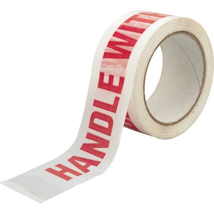 'Handle With Care' Adhesive Safety Tape, Vinyl, White, 50mm x 66m