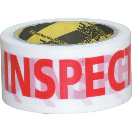 'QC Inspected' Adhesive Safety Tape, Vinyl, White, 50mm x 66m