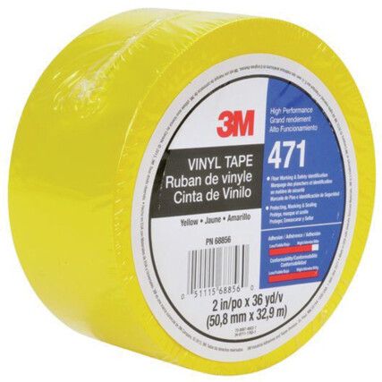471 Adhesive Floor Marking Tape, Vinyl, Yellow, 50mm x 33m