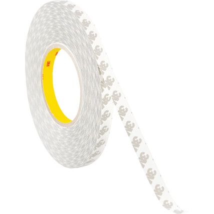 9080HL Double Sided Tape, Acrylic, White, 12mm x 50m