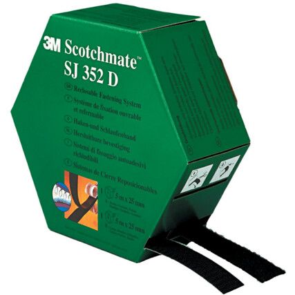 Scotchmate™ Hook and Loop Tape Roll, Black, 25mm x 5m, Pack of 2