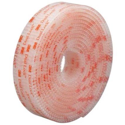 Dual Lock™ Hook and Loop Tape Roll, Clear, 25mm x 2.5m, Pack of 1