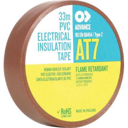 AT7 Electrical Tape, PVC, Brown, 25mm x 33m, Pack of 1
