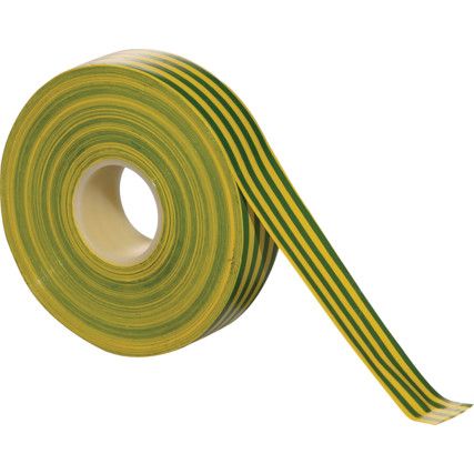 Electrical Tape, PVC, Green/Yellow, 19mm x 33m, Pack of 10
