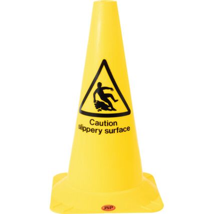 Caution Slippery Surface Cone, PVC, Yellow, Non-Reflective, 500mm