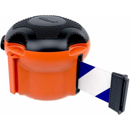 XS Unit Retractable Belt Barrier, Nylon, Orange, Blue/White Tape